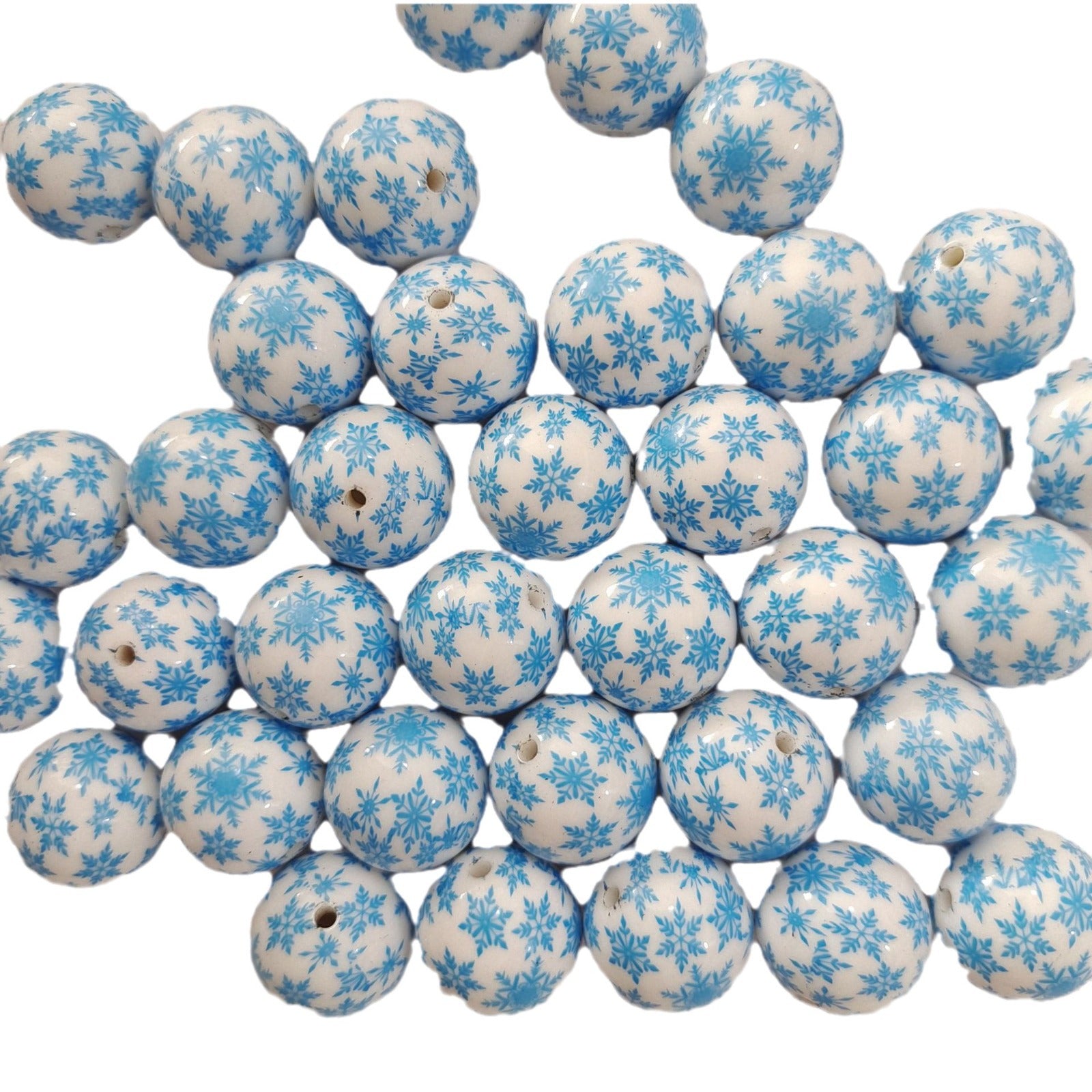Christmas Bubblegum Beads 20mm Blue Snowflake Acrylic 5pcs 3