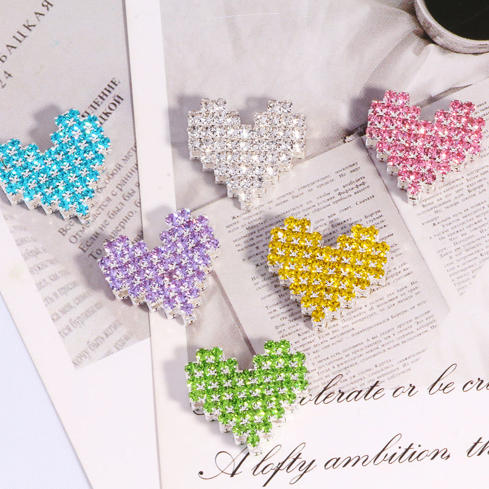 Double-Sided Heart Rhinestone Beads 19mm Full Color Alloy 6pcs