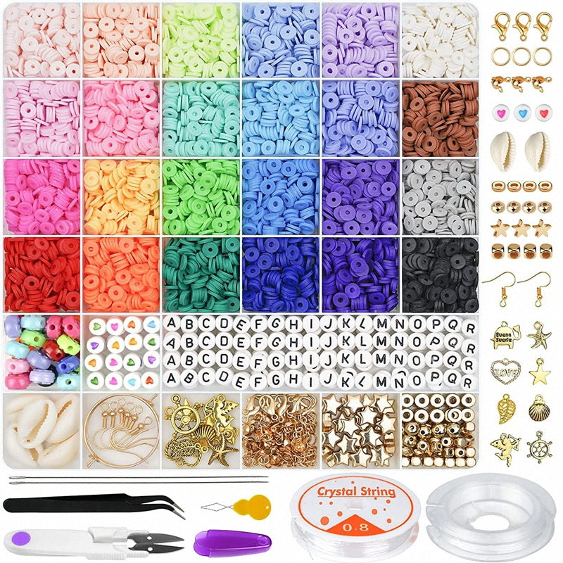 Heishi Clay Beads 6mm Polymer Colorful Mixed With Alphabets and Charms 1box 4800pcs