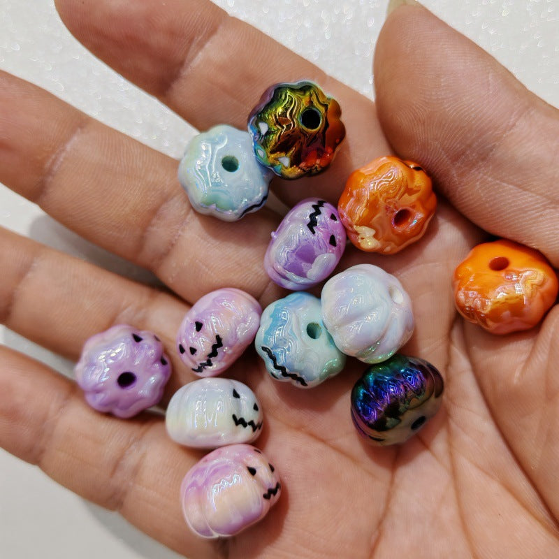 Plating Pumpkin Acrylic Beads 13x16mm Glossy Halloween Face 100pcs 6