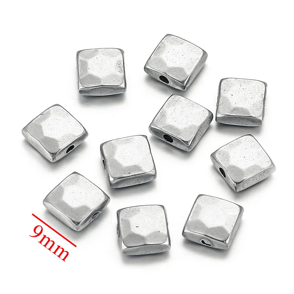 Stainless Steel Faceted Square and Round Metal Beads 9/11mm Color Retaining 10pcs 9