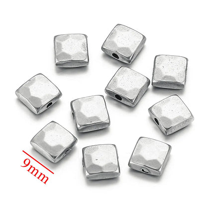Stainless Steel Faceted Square and Round Metal Beads 9/11mm Color Retaining 10pcs 9