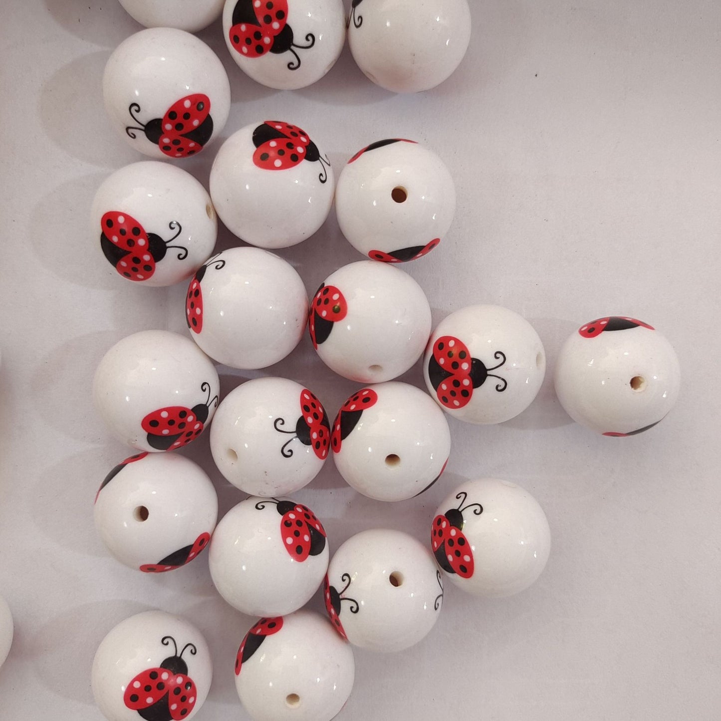 Printed Bubblegum Beads 20mm Ladybug Design Red 5pcs 3