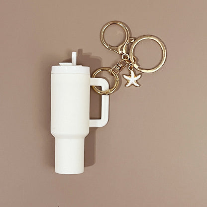 Mini Tumbler Keychain with Starfish Charm Plastic Beach Theme 2pcs 9