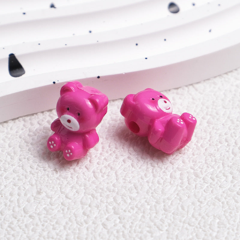 Cartoon Printed Teddy Bear Acrylic Beads 16mm Colorful Mixed 50pcs 9