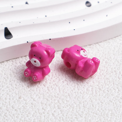 Cartoon Printed Teddy Bear Acrylic Beads 16mm Colorful Mixed 50pcs 9