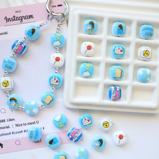 Doraemo Series Acrylic Square Beads 13mm Light Blue White 20pcs