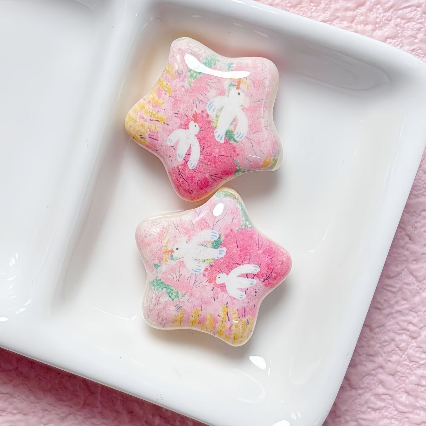 Star Shaped Acrylic Beads 25mm Fairy Tale Pattern Printed 10pcs 4