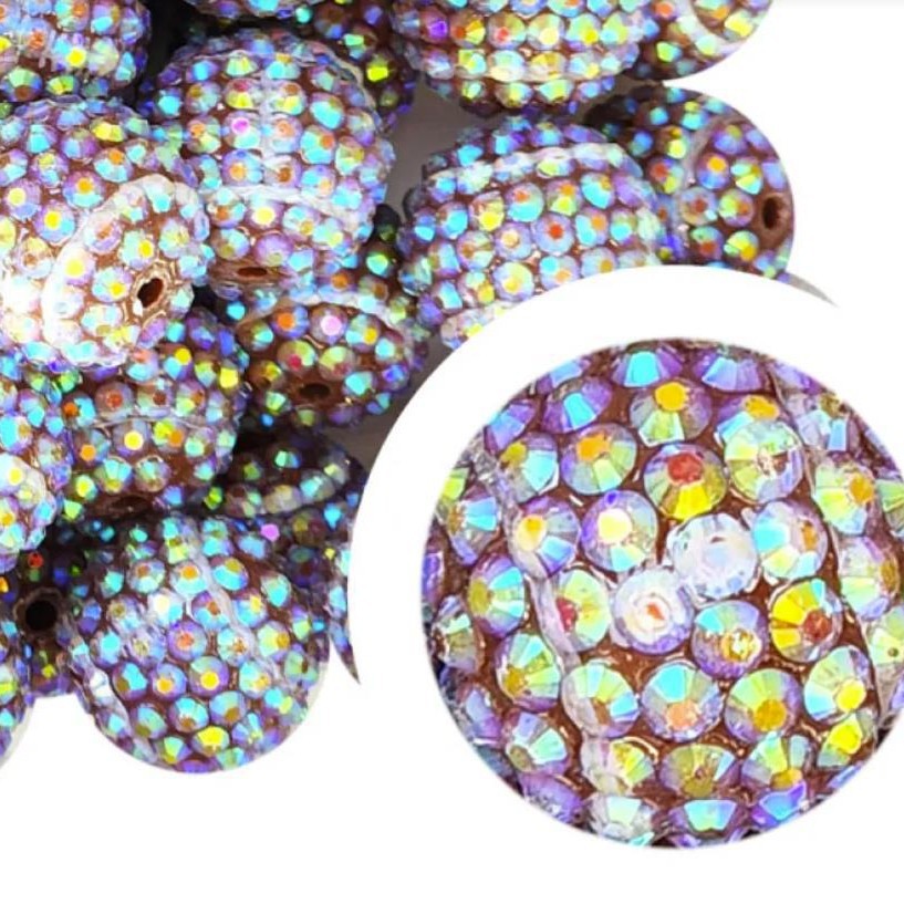 Plated Bubblegum Beads 20mm Rugby Pattern Brown with Rhinestones 10pcs