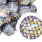 Plated Bubblegum Beads 20mm Rugby Pattern Brown with Rhinestones 10pcs