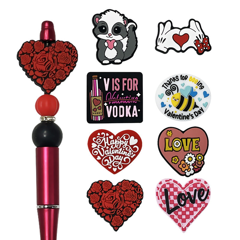 Silicone Focal Beads Valentine Roses Heart Shaped 20pcs