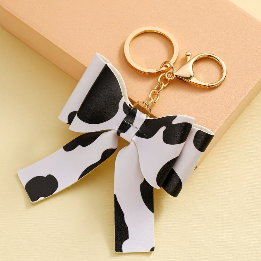 Elegant Bow PU Leather Keychains 15cm Colorful Printed 2pcs 11