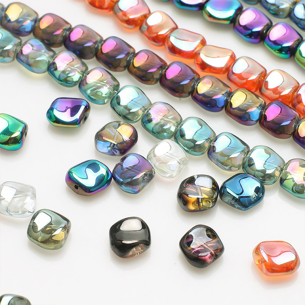Electroplated Oblique Square Glass Beads 12mm Transparent Iridescent 20pcs 4