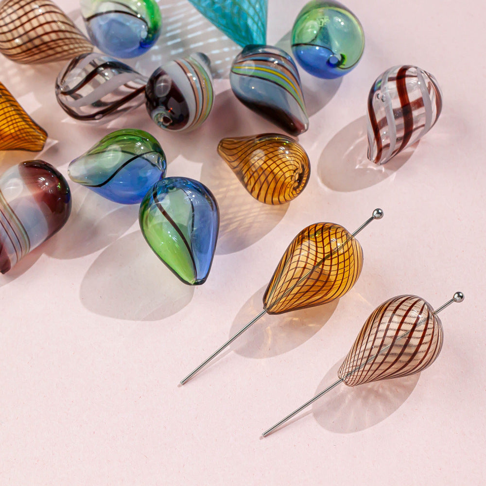 Irregular Hollow Water Drop Blown Glass Beads 22/29mm 4pcs