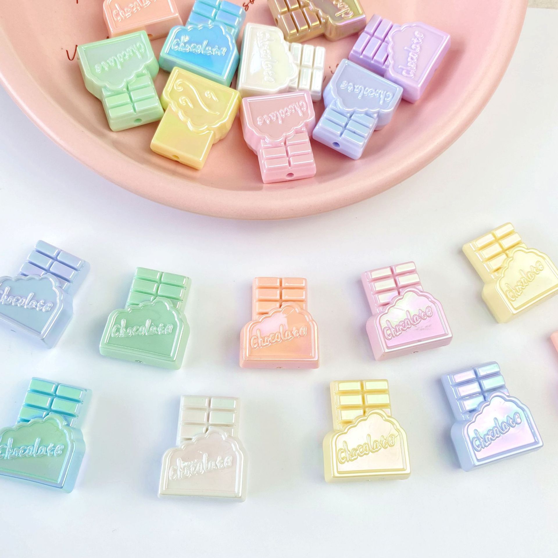 UV Plating Macaron Acrylic Beads 27-31mm Chocolate Colored 50pcs