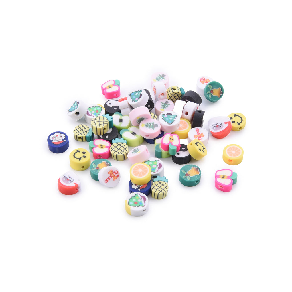 Flat Clay Beads Fruit and Christmas Tree Pattern Polymer 50pcs 6