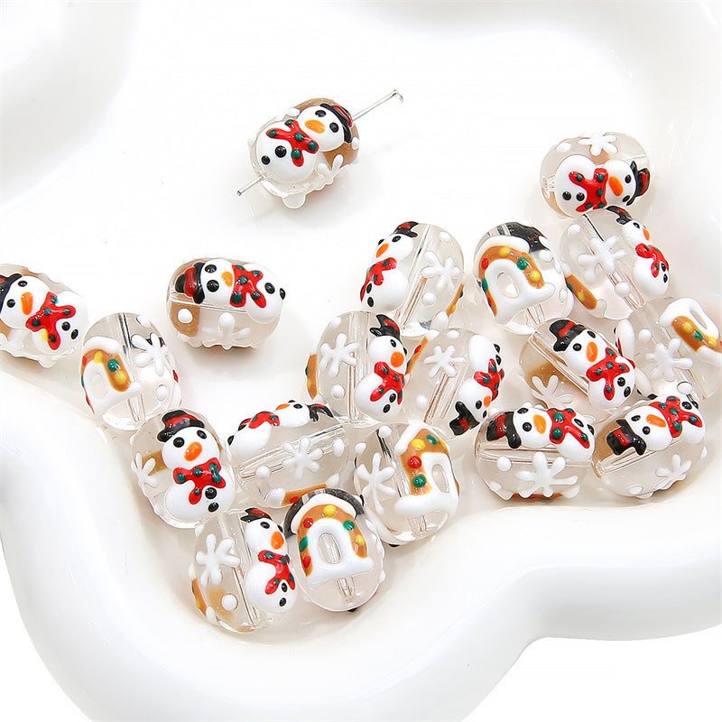 Hand Painted Transparent Glass Beads 14mm Christmas Motifs 10pcs 11
