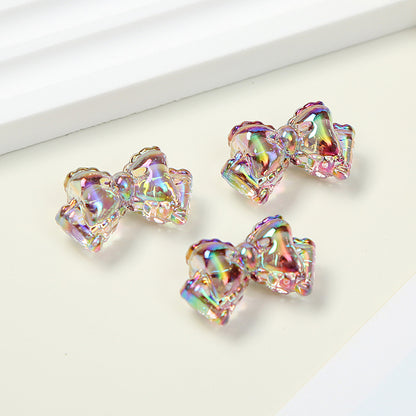 Transparent Ribbon Double Bow Acrylic Beads 15x25mm UV Plated 10pcs 3