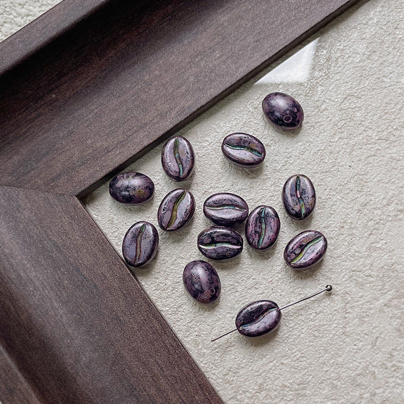 Vintage Czech Coffee Bean Lampwork Glass Beads 8x11mm 10pcs 27