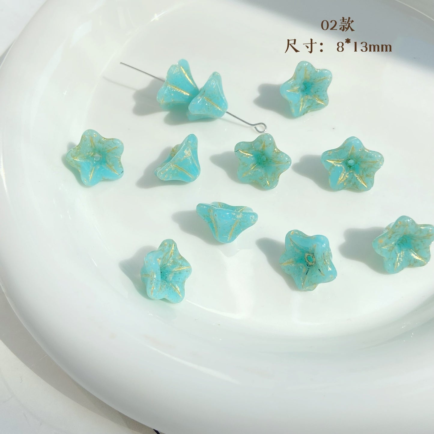 Lampwork Glass Beads Lily Flower 8mm 13mm Gilded Details 8pcs 5