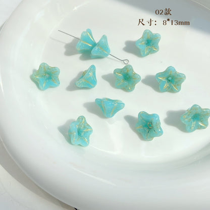 Lampwork Glass Beads Lily Flower 8mm 13mm Gilded Details 8pcs 5