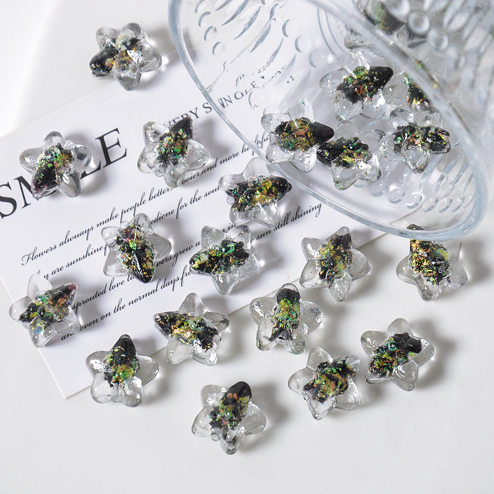 Lampwork Glass Beads Star 16mm Clear Stardust 5pcs 9