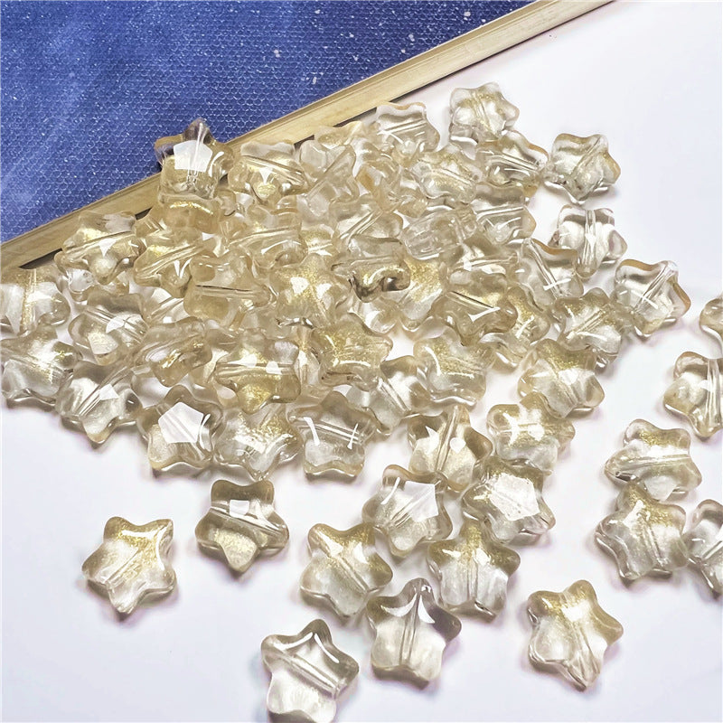 Small Star Czech Glass Beads 8mm Translucent Gold Flecked 50pcs 23