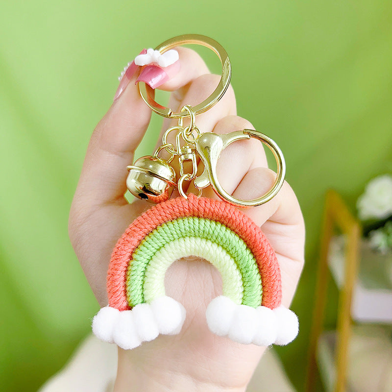 Cotton Crochet Rainbow Keychain Pastel Colors with Pom Poms 9