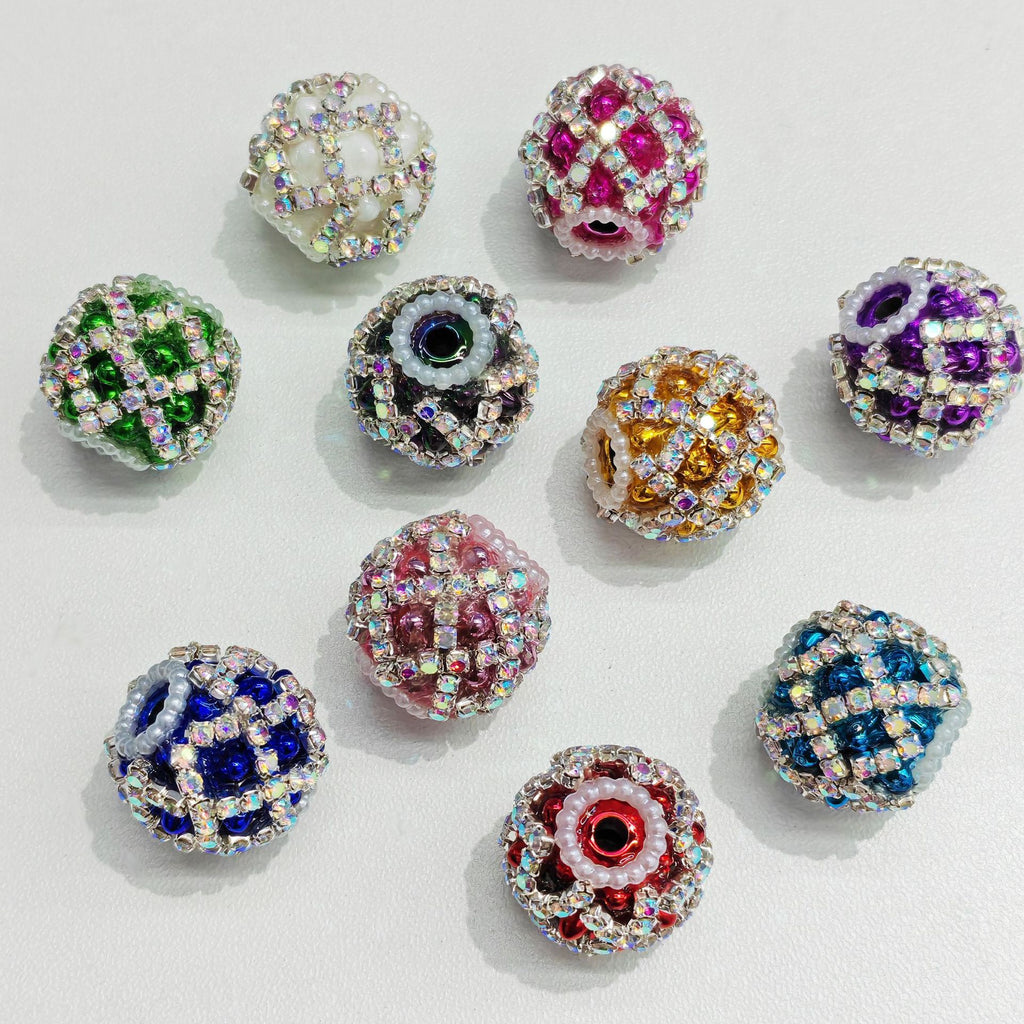 Rhinestone Bubblegum Beads 18mm Chain Enlaced Mixed Colors 4pcs