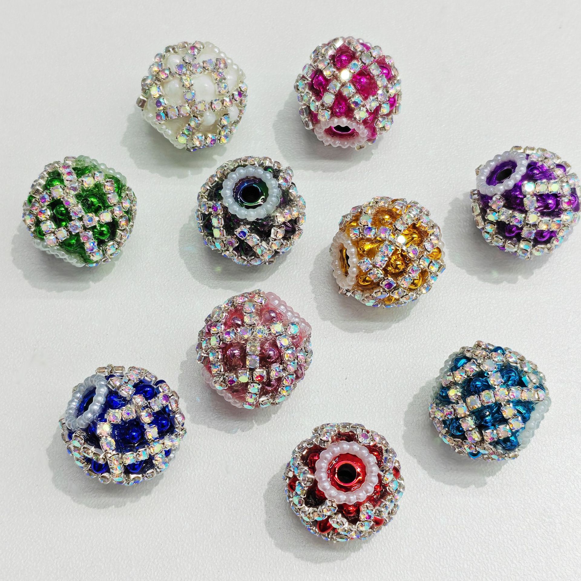 Rhinestone Bubblegum Beads 18mm Chain Enlaced Mixed Colors 4pcs