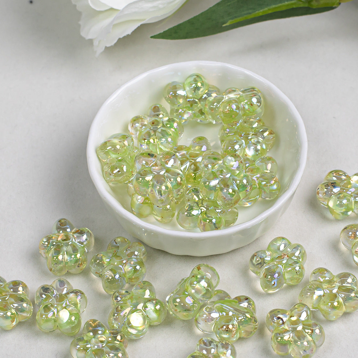Clear Five Petal Flower Resin Beads 18mm Transparent Iridescent 5pcs 11