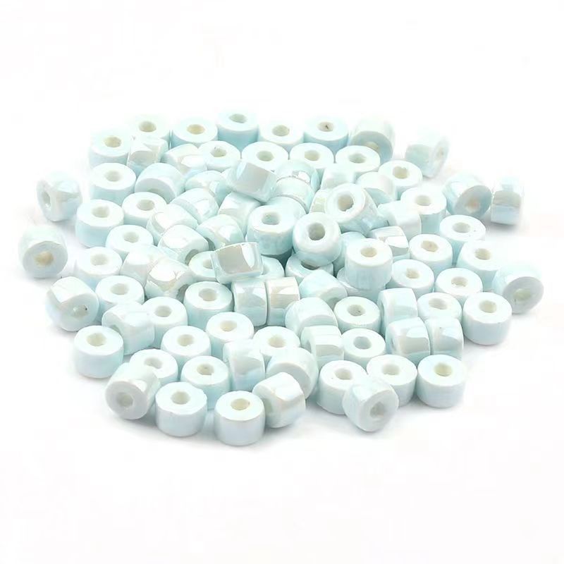 Cylindrical Ceramic Beads 6mm Glossy Rainbow Spacer 10pcs 21