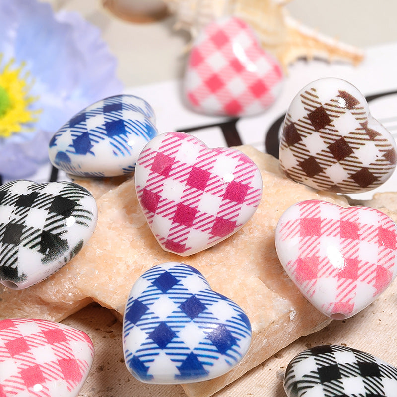 Heart Acrylic Beads 29mm Plaid and Leopard Print Mixed 20pcs 4