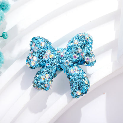 Rhinestone Bow Clay Beads 28mm Colorful Sparkle 5pcs 9