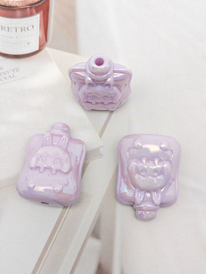 UV Plating Sucking Jelly Acrylic Beads 32mm Glossy Pastel Smile 50pcs 9