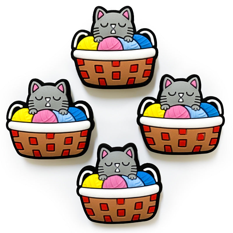 Silicone Focal Beads Lazy Kitten Sleeping in Basket Yarn 20pcs 5