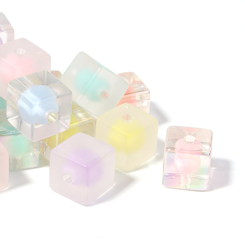 Frosted Square Acrylic Beads 12mm Colored Transparent 30pcs 2