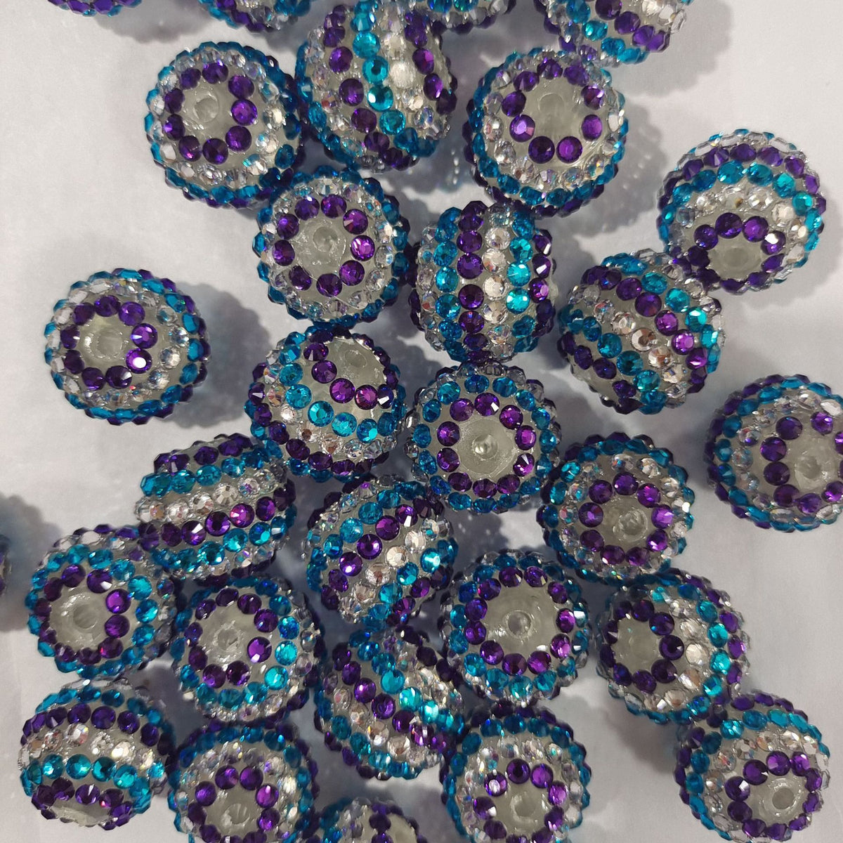 Striped Bubblegum Beads 16-22mm Blue Purple White Rhinestone 5pcs 3