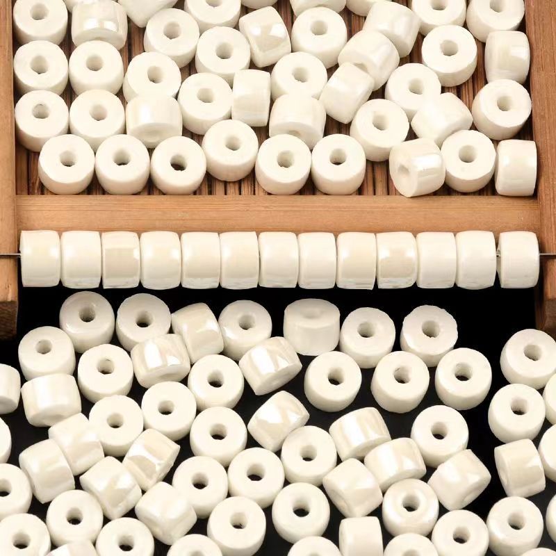 Cylindrical Ceramic Beads 6mm Glossy Rainbow Spacer 10pcs 12