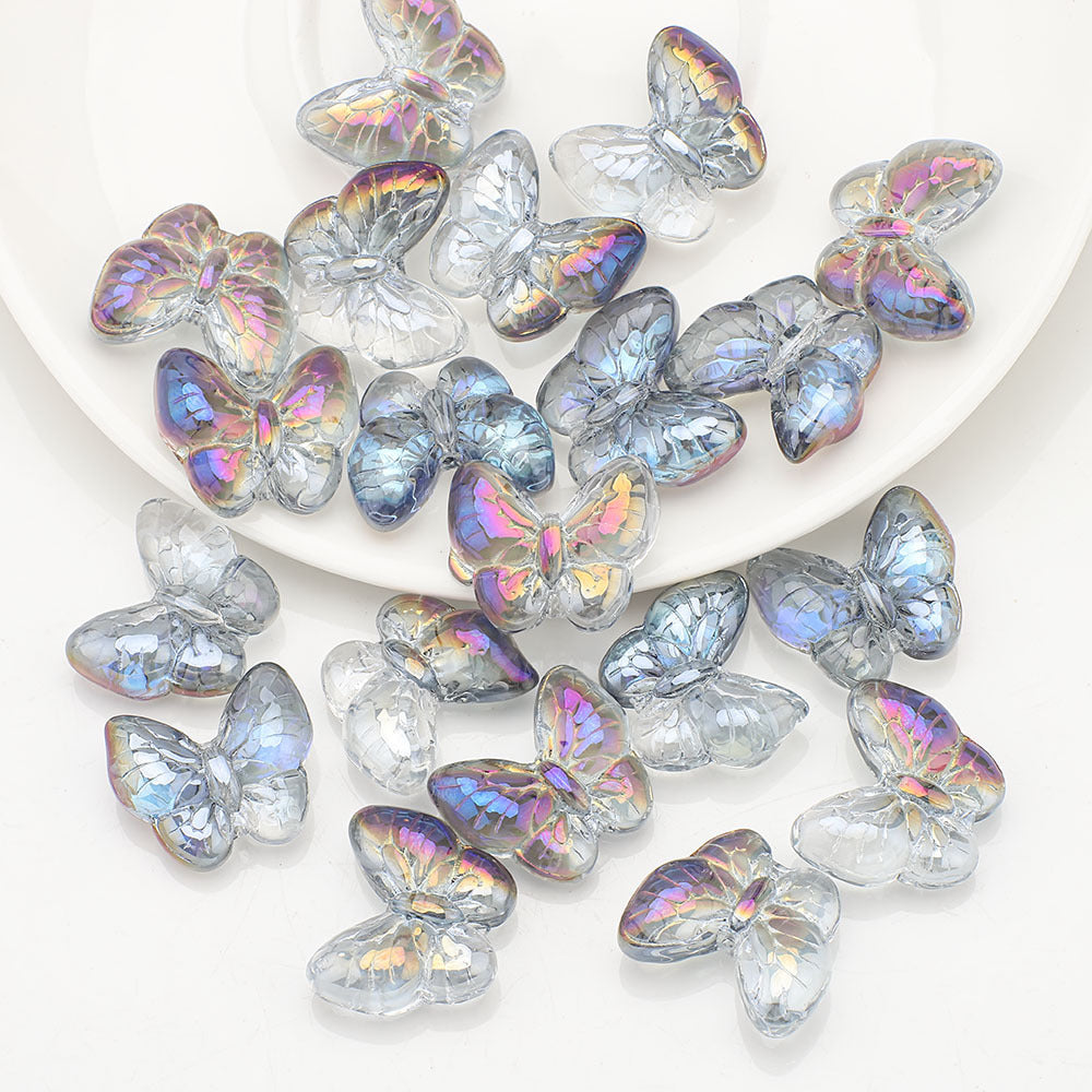 Plating Butterfly Glass Beads 17x10mm Iridescent Detailed Wings 10pcs 16