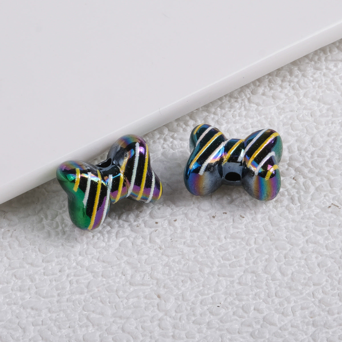 Plating Striped Bow Acrylic Beads 14.7×11.2×8mm Colorful Mixed 50pcs 7
