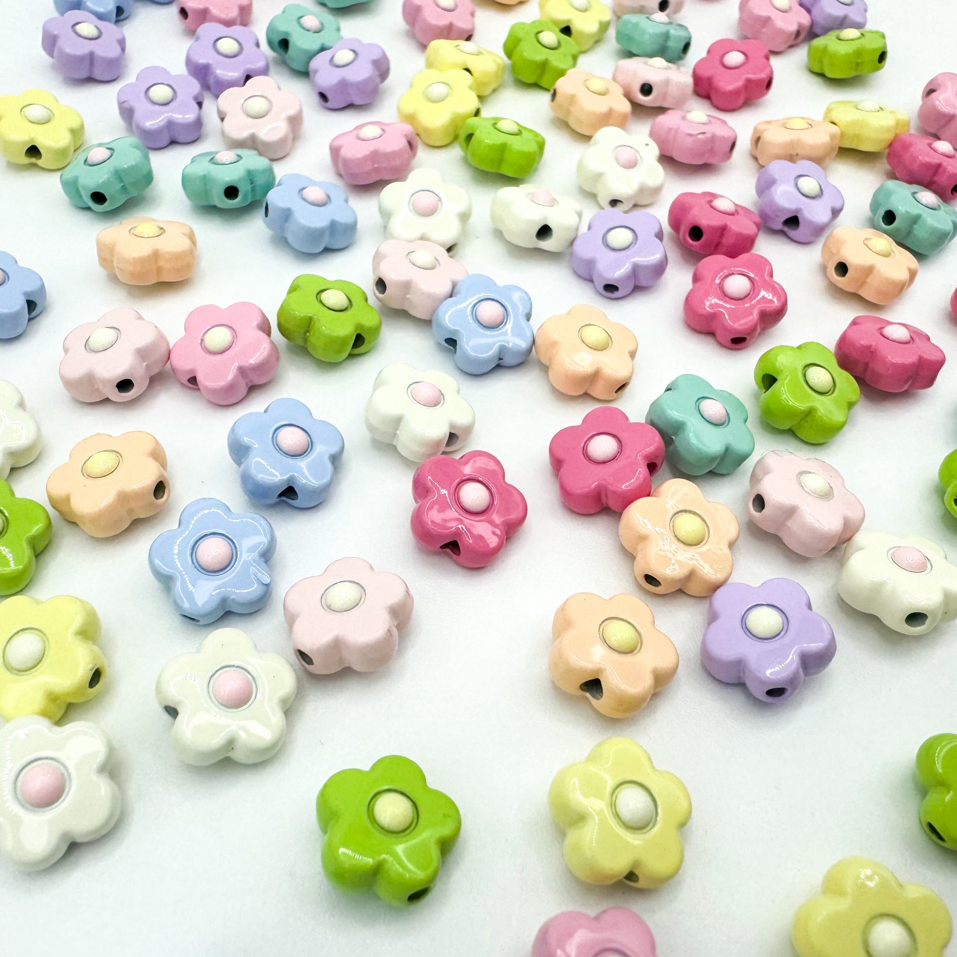 Flower Metal Beads 10mm Baking Painted Cream Two-Color Alloy 20pcs