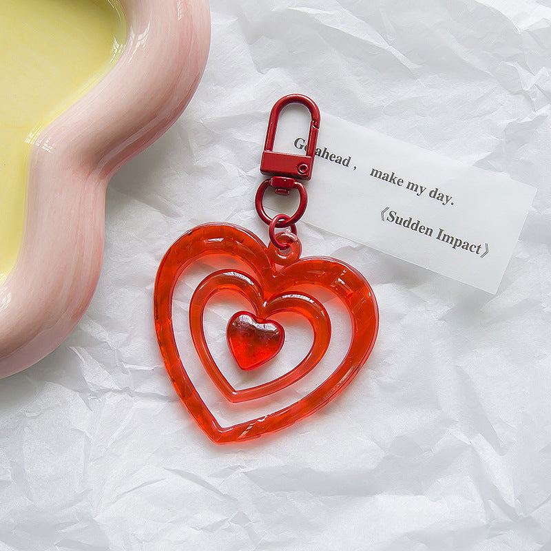 Resin Colored Hollow Heart Keychain Glossy Layered Design 9