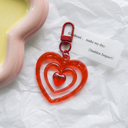 Resin Colored Hollow Heart Keychain Glossy Layered Design 9
