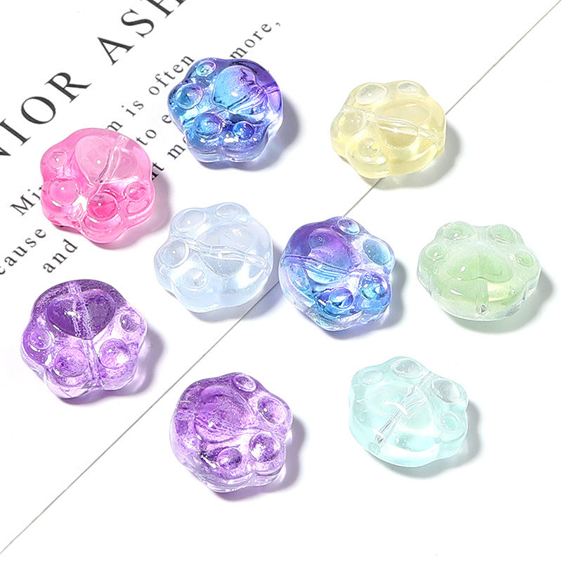 Bear Paw Transparent Glass Beads 14x15mm Assorted Colors 20pcs