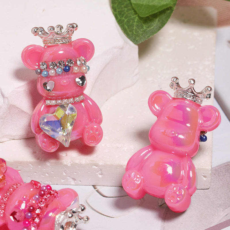 Crown Bear Acrylic Beads 22x38mm Glossy with Jewels 5pcs 8