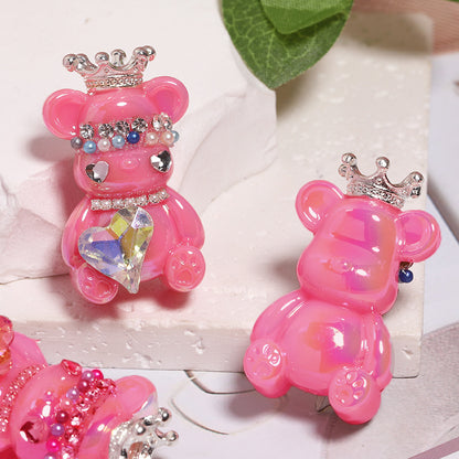 Crown Bear Acrylic Beads 22x38mm Glossy with Jewels 5pcs 8