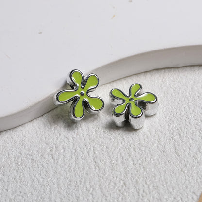Irregular Flower Acrylic Beads 14mm Silver Enamel Mixed Colors 50pcs 6