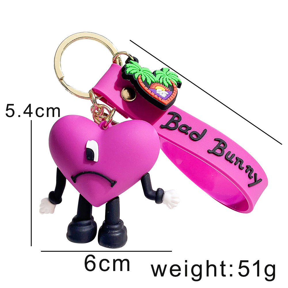 Soft Rubber Bad Bunny Keychain Colorful Heart Character Charm 4