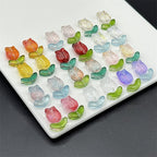 Tulip Transparent Glass Beads 12mm Pink Green Floral 100pcs 2